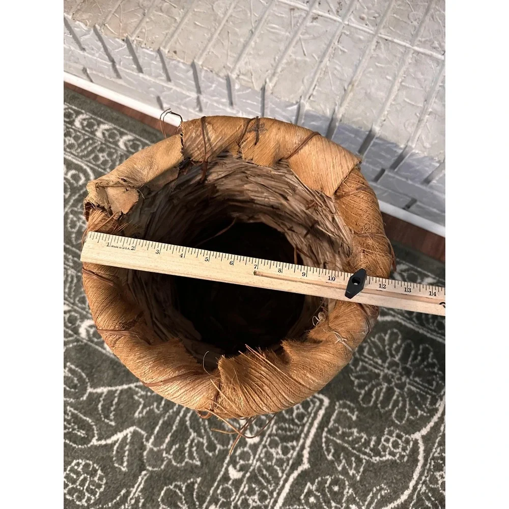 Large Vintage Decorative Basket Primitive Folk Art Hand Woven Palm Bark 20in